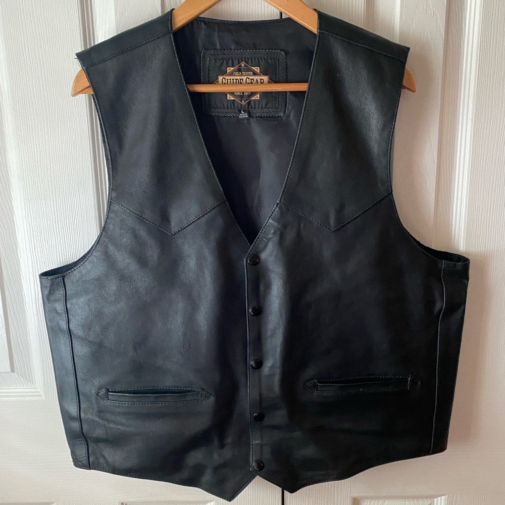 VINTAGE GUIDE GEAR Black Leather Tactical Concealed Carry Western Vest SZ L